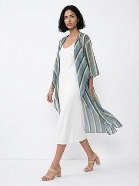 LuLaRoe Striped Blue and Yellow Duster Kimono